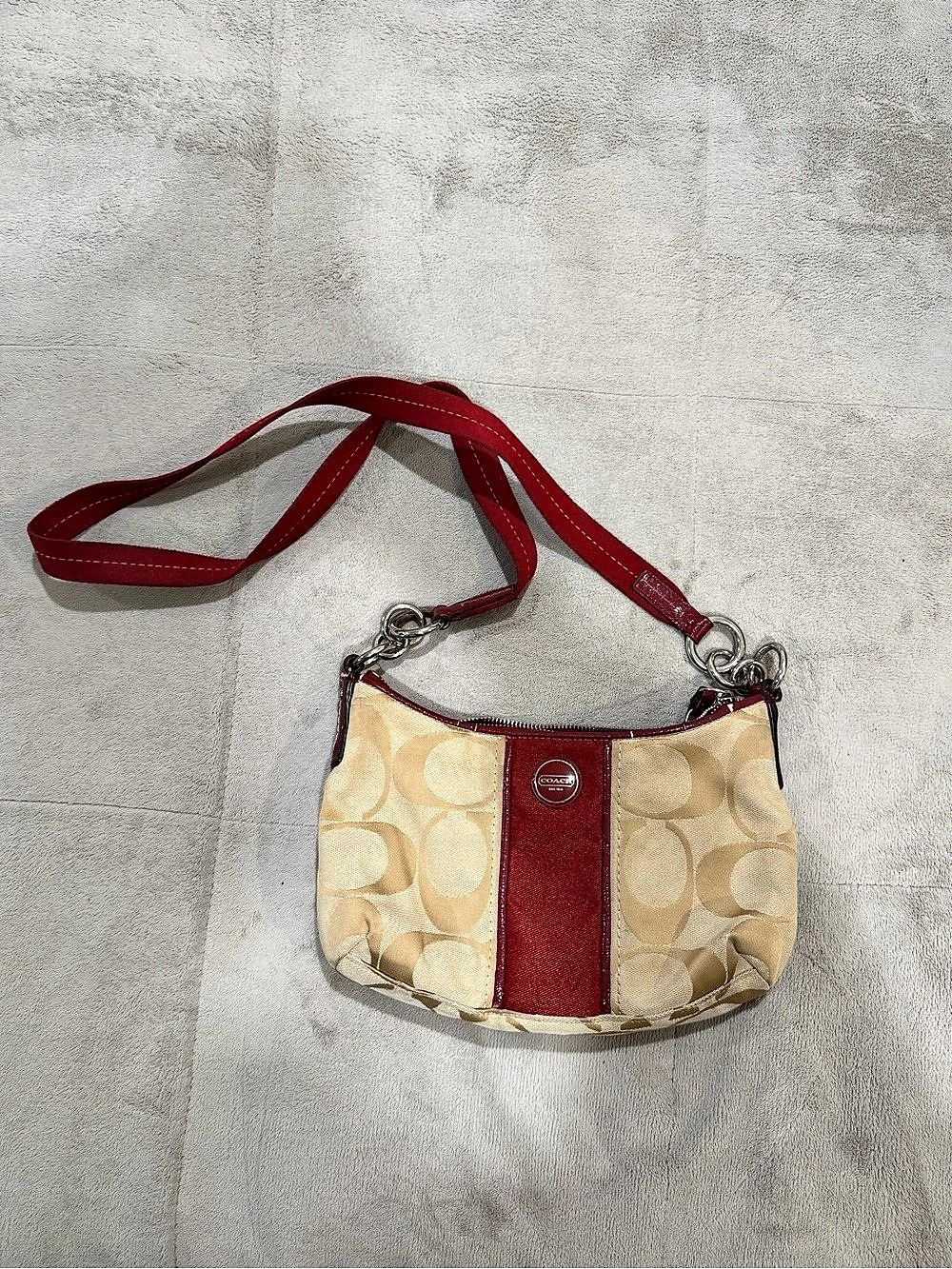 Coach Signature Canvas Crossbody Bag in Beige & Red